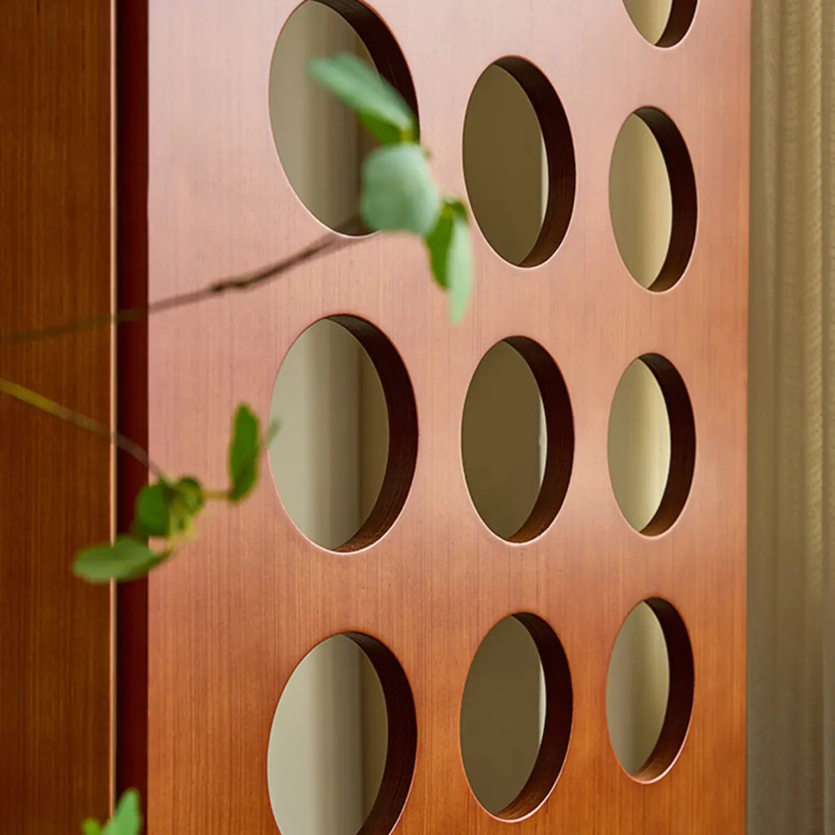 Brown Circular Wood Freestanding Room Divider Screen Image - 6