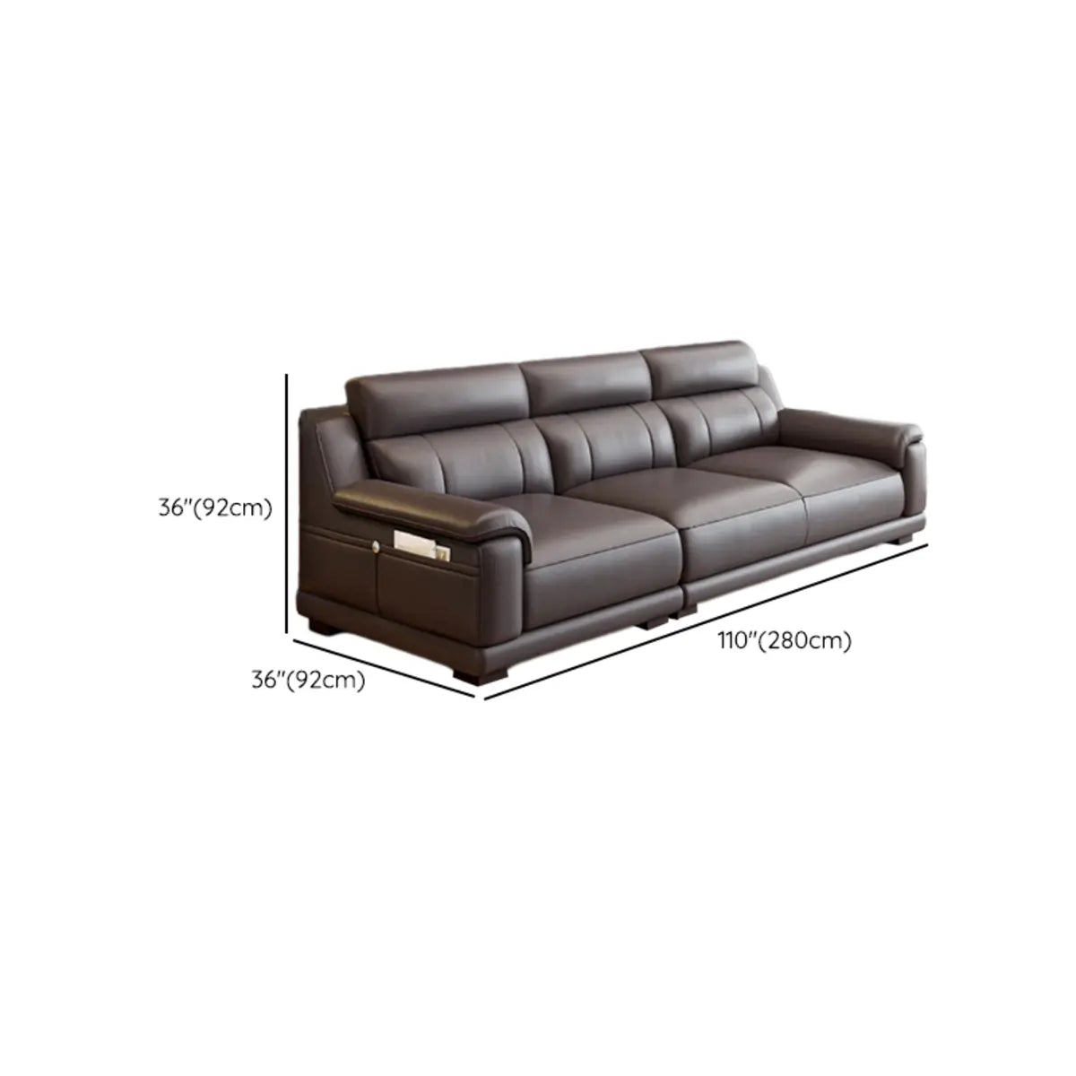 Brown Cow Leather Cushion Back L-Shape Sofa Chaise 