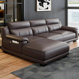 Brown Cow Leather Cushion Back L-Shape Sofa Chaise Image - 3