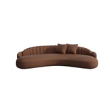 Brown Curved Faux Leather Biscuit Back Reception Sofa Image - 7