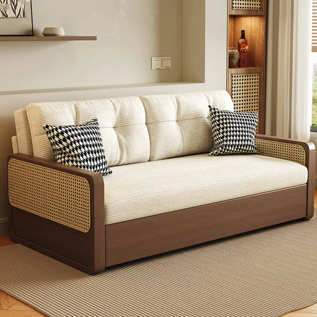 Brown Detachable Mattress Wooden Arms Frame Futon Sofa Image - 1