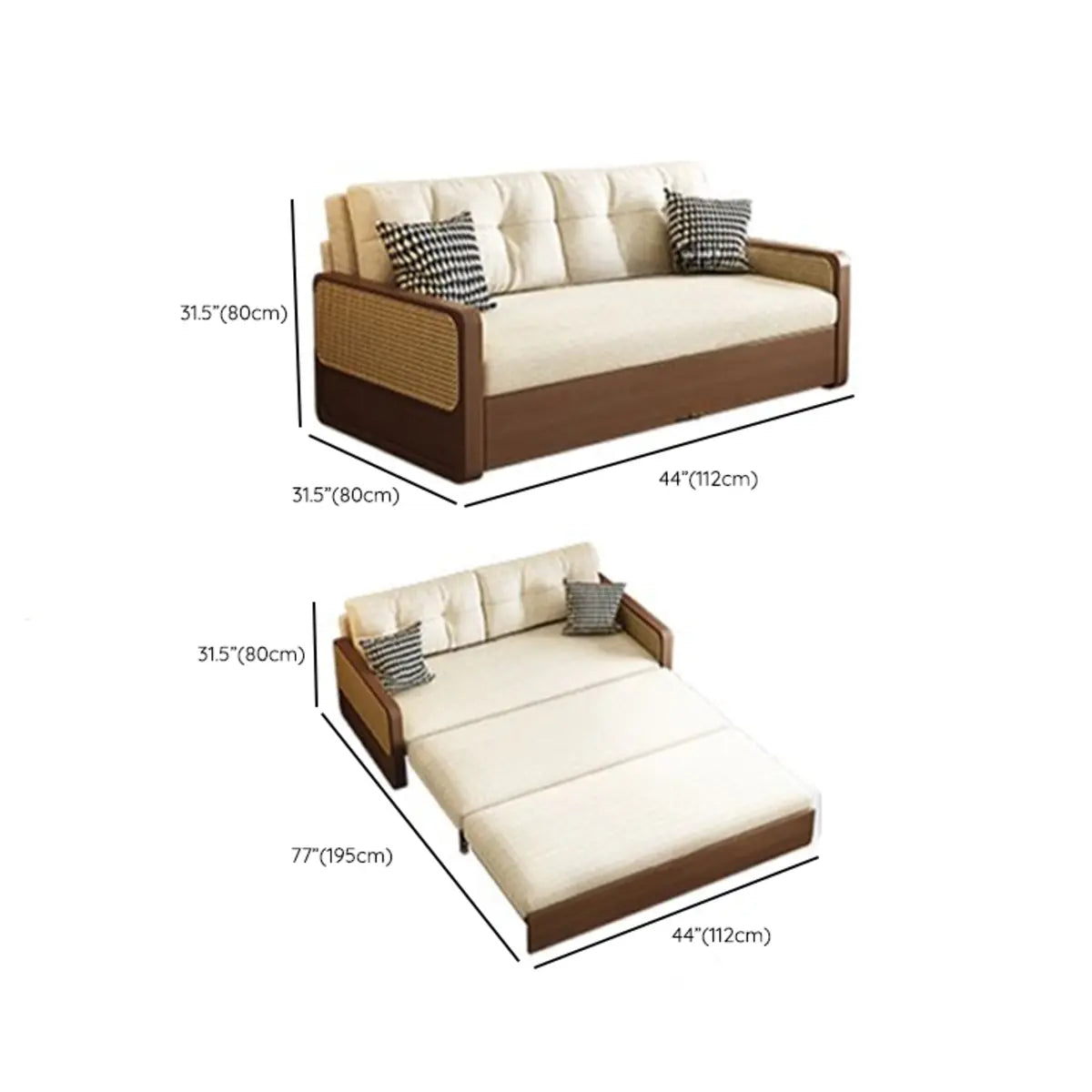 Brown Detachable Mattress Wooden Arms Frame Futon Sofa 