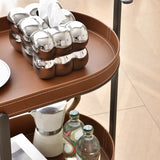 Brown Elliptical Leather Rolling Side Table with Casters Image - 12