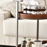 Brown Elliptical Leather Rolling Side Table with Casters Image - 15