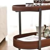 Brown Elliptical Leather Rolling Side Table with Casters Image - 16