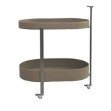 Brown Elliptical Leather Rolling Side Table with Casters Image - 5