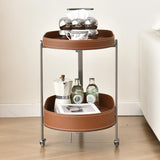 Brown Elliptical Leather Rolling Side Table with Casters Image - 6