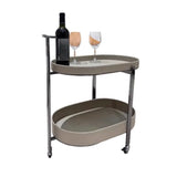 Brown Elliptical Leather Rolling Side Table with Casters Image - 9