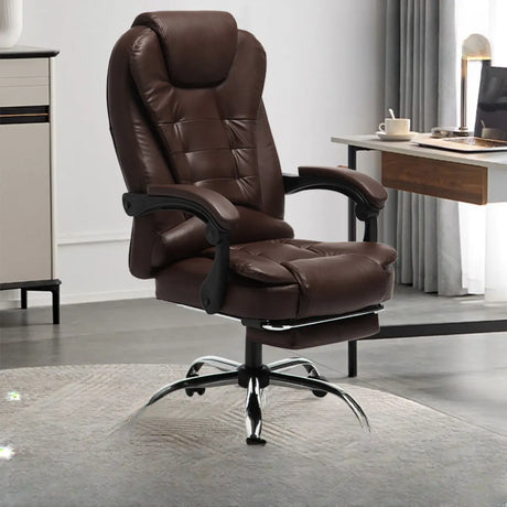 Brown Ergonomic Recliner Leather Swivel Office Chair Image - 1