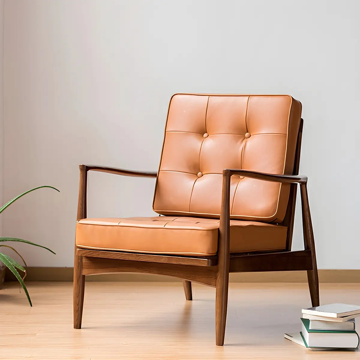 Brown Faux Leather Cushion Back Tufted Arm Chair Image - 1