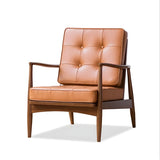 Brown Faux Leather Cushion Back Tufted Arm Chair Image - 9