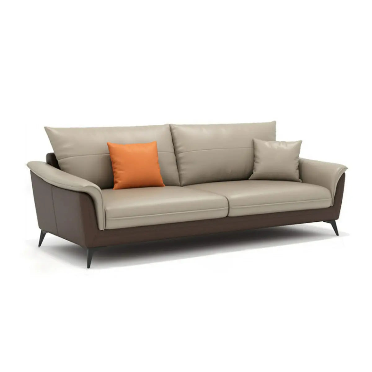 Brown Faux Leather Wood Frame Reception Sofa with Arms Image - 2