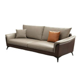 Brown Faux Leather Wood Frame Reception Sofa with Arms Image - 7