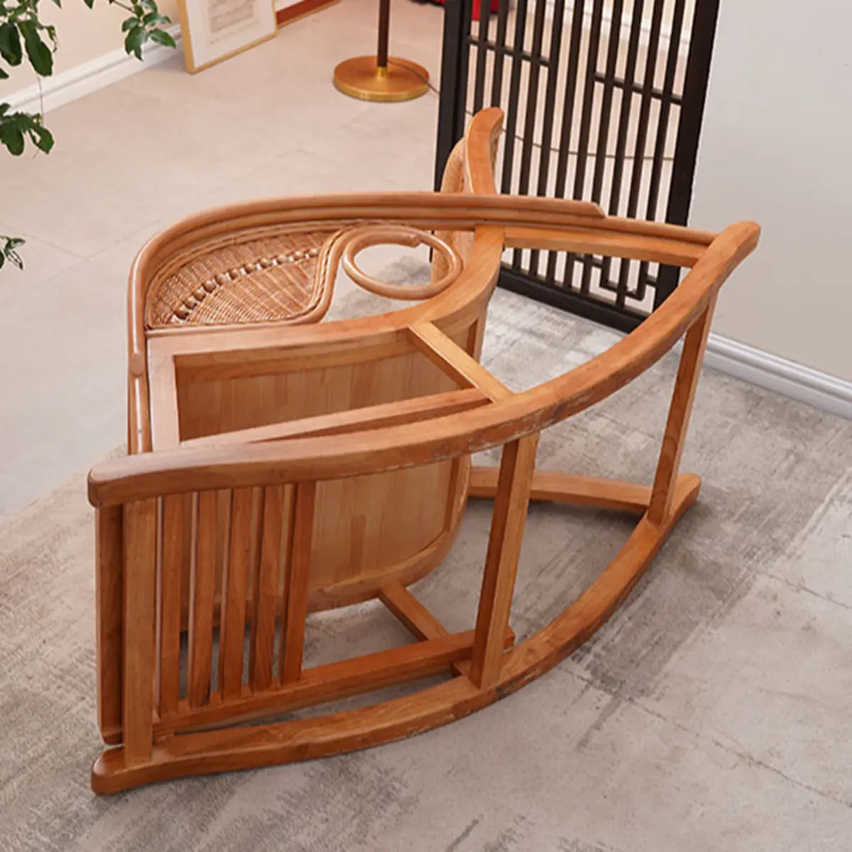 Brown Finish Wooden Rocking Chair with Track Arms Image - 10