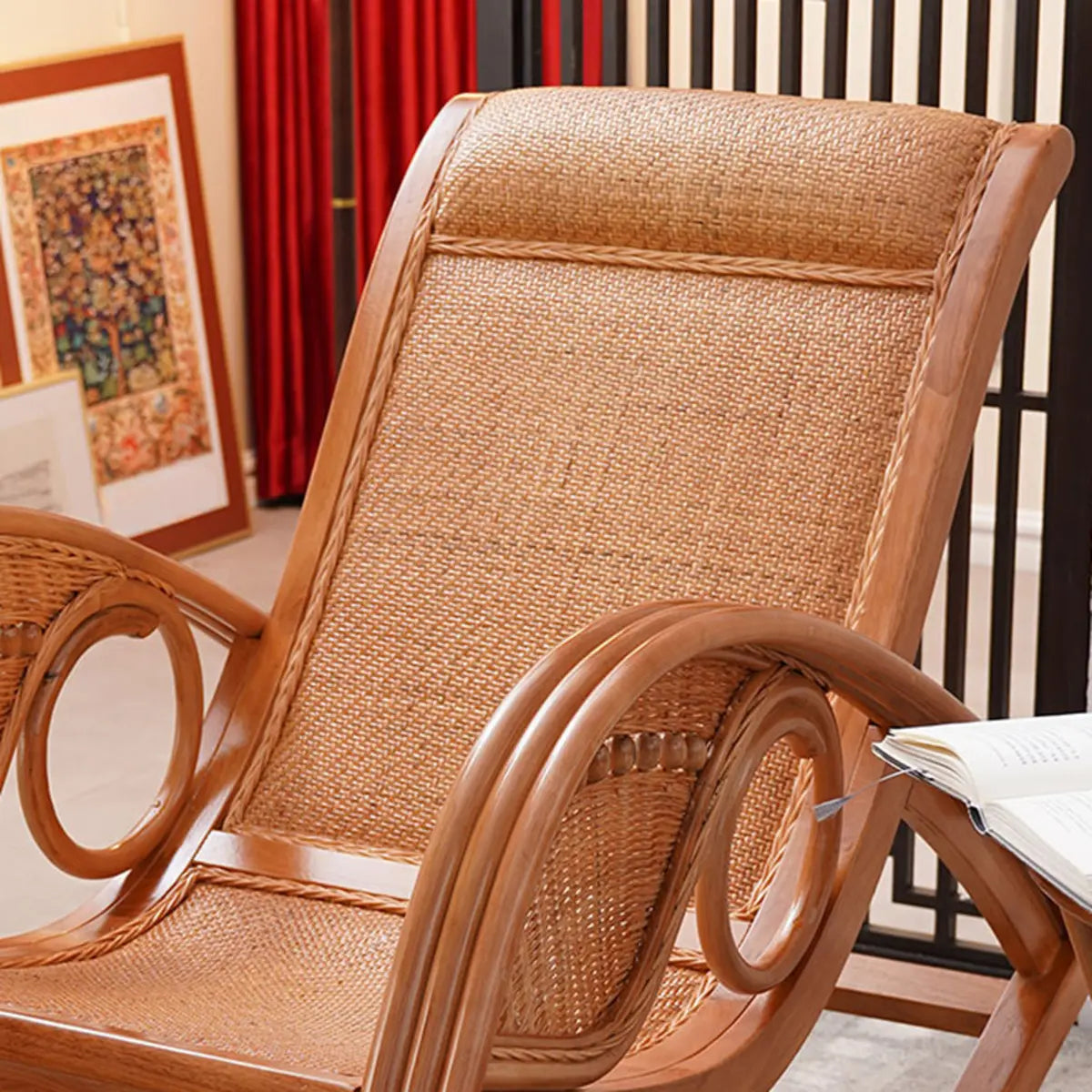 Brown Finish Wooden Rocking Chair with Track Arms Image - 8