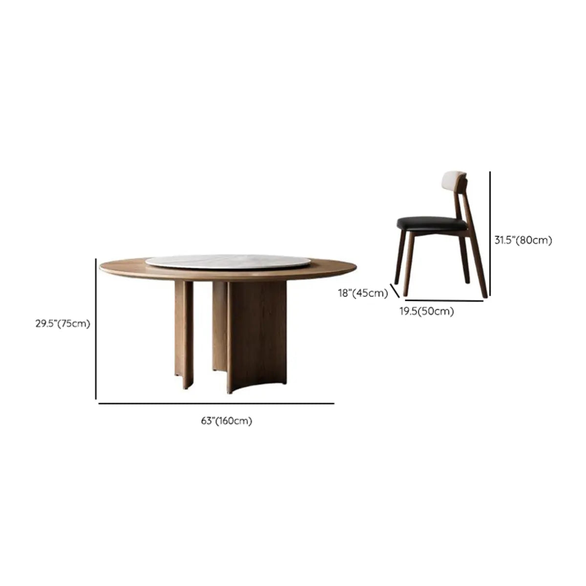 Brown Fixed Round Wood Dining Table Set with Three Legs Image - 10