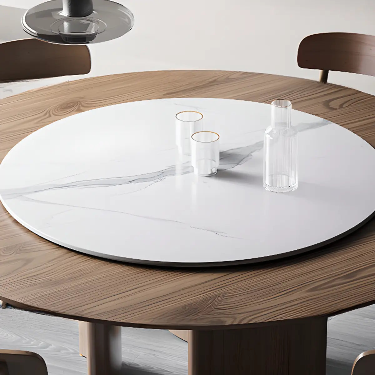 Brown Fixed Round Wood Dining Table Set with Three Legs Image - 5