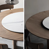 Brown Fixed Round Wood Dining Table Set with Three Legs Image - 7