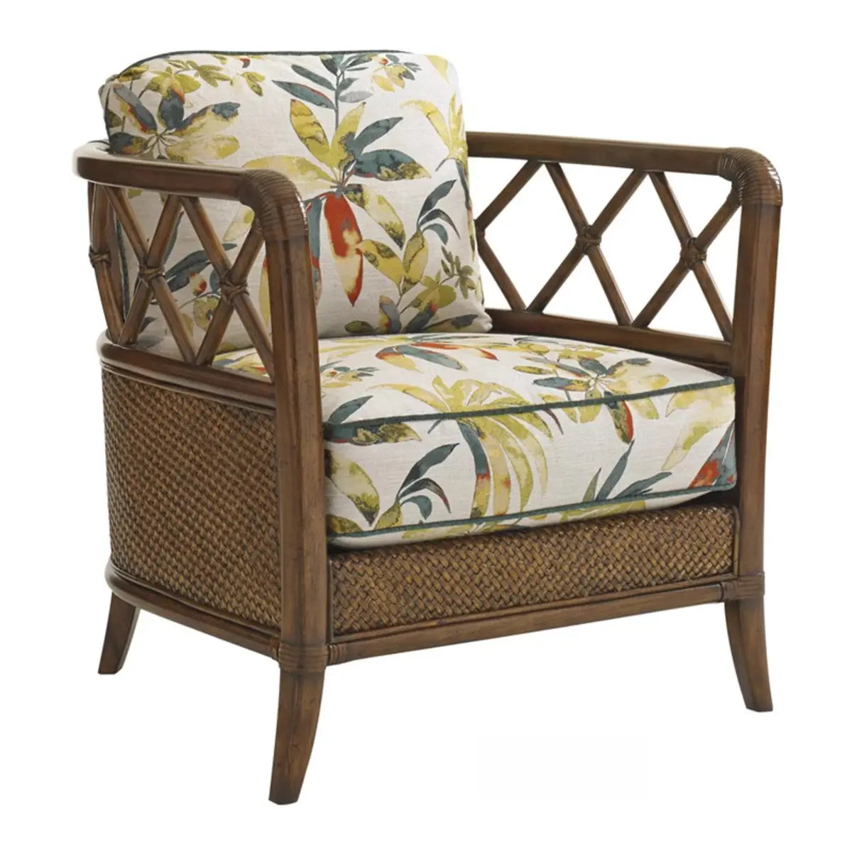 Brown Floral Pattern Cotton Cushion Back Barrel Chair Image - 5