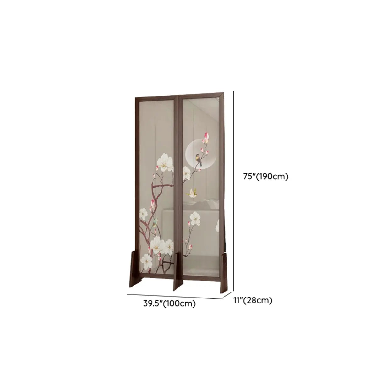 Brown Floral Wood Translucent Gauze Folding Room Divider Image - 14