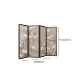 Brown Floral Wood Translucent Gauze Folding Room Divider Image - 16