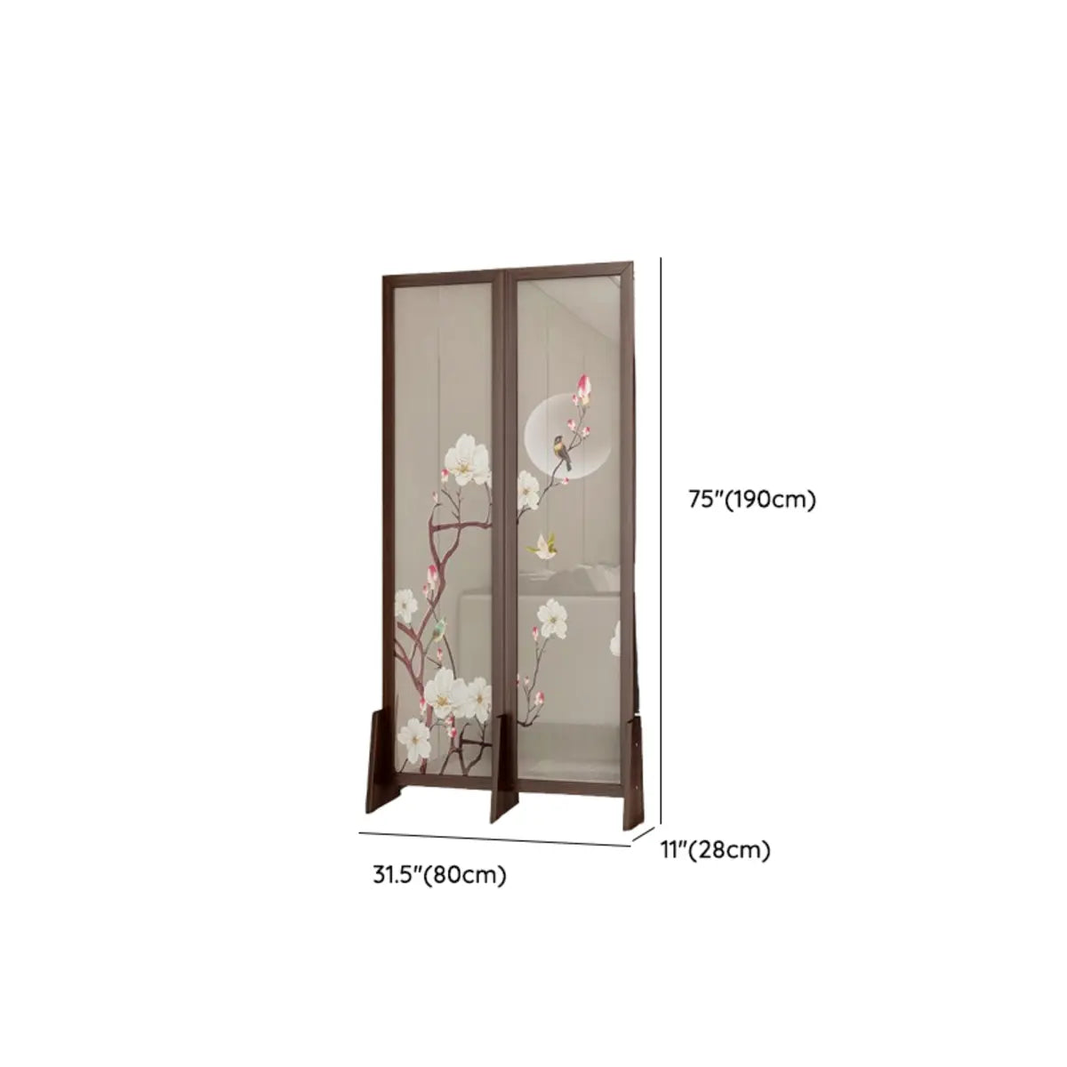 Brown Floral Wood Translucent Gauze Folding Room Divider 