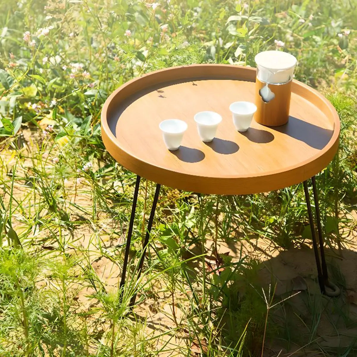 Brown Foldable Round UV Resistant Outdoor Coffee Table Image - 15