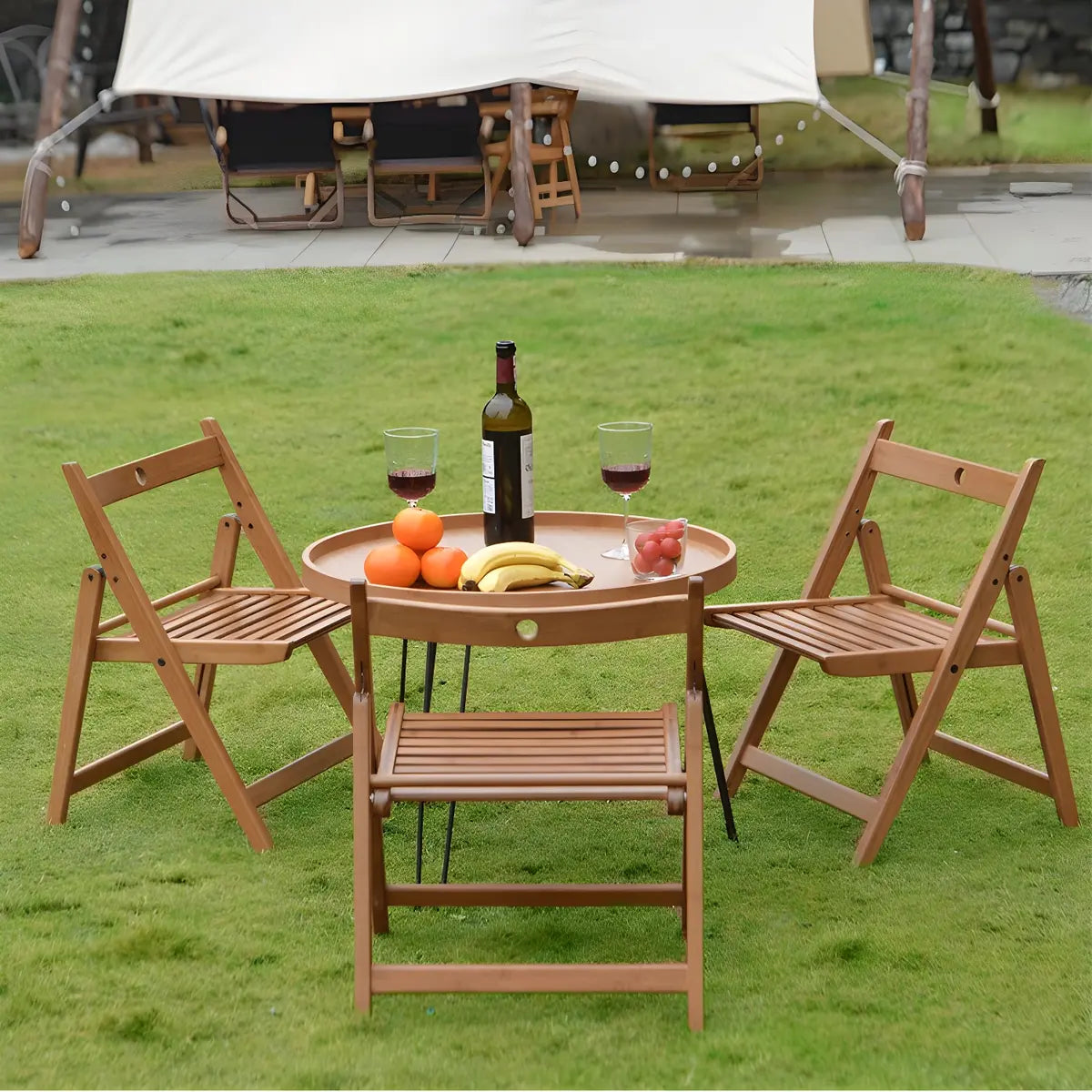 Brown Foldable Round UV Resistant Outdoor Coffee Table Image - 18