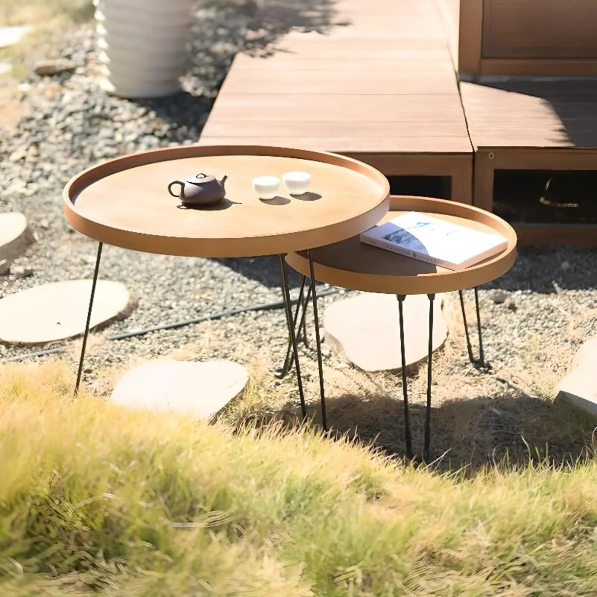 Brown Foldable Round UV Resistant Outdoor Coffee Table Image - 4