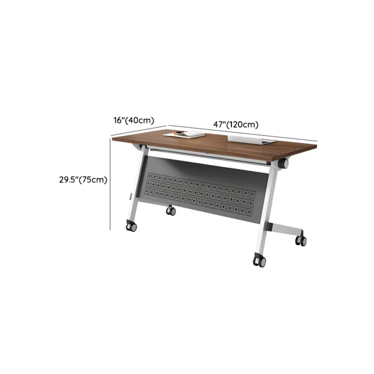 Brown Foldable Wood Casters Butcher Block Writing Desk 