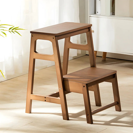 Brown Foldable Wooden Tall Solid Color Vanity Stool Image - 1