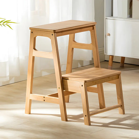 Brown Foldable Wooden Tall Solid Color Vanity Stool Image - 2