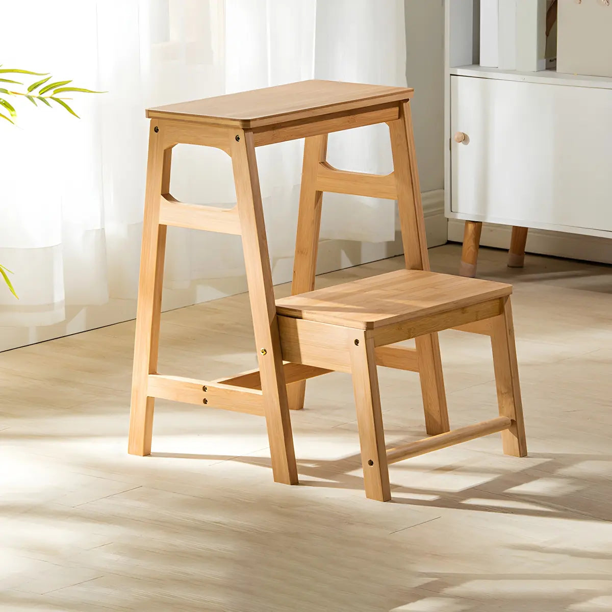 Brown Foldable Wooden Tall Solid Color Vanity Stool Image - 6