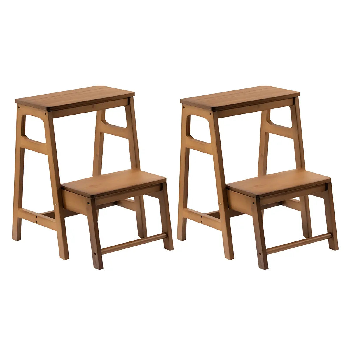 Brown Foldable Wooden Tall Solid Color Vanity Stool Image - 7