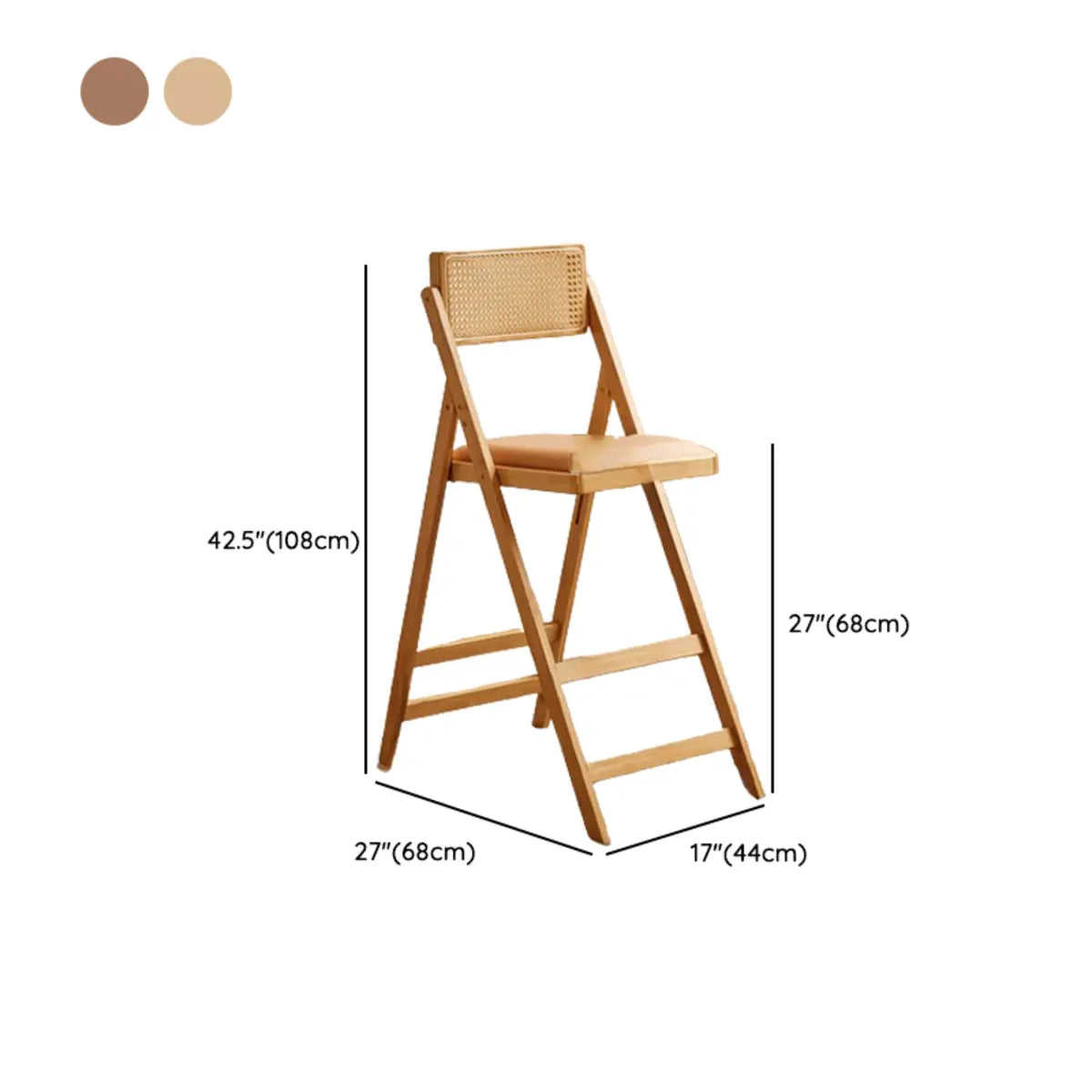 Brown Folding Leather Cushioned Seat Wooden Bar Stool Image - 22