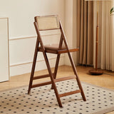 Brown Folding Leather Cushioned Seat Wooden Bar Stool Image - 5