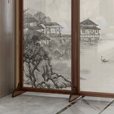 Brown Folding Wood Double Sided Print Scenic Room Divider Image - 14