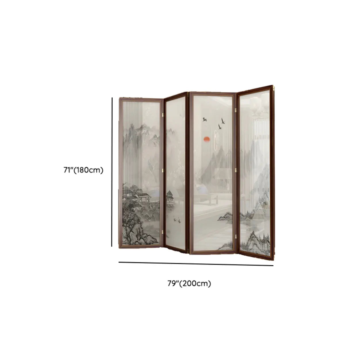 Brown Folding Wood Double Sided Print Scenic Room Divider Image - 21