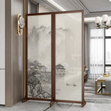 Brown Folding Wood Double Sided Print Scenic Room Divider Image - 7