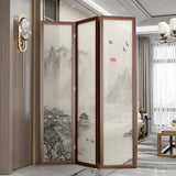 Brown Folding Wood Double Sided Print Scenic Room Divider Image - 9