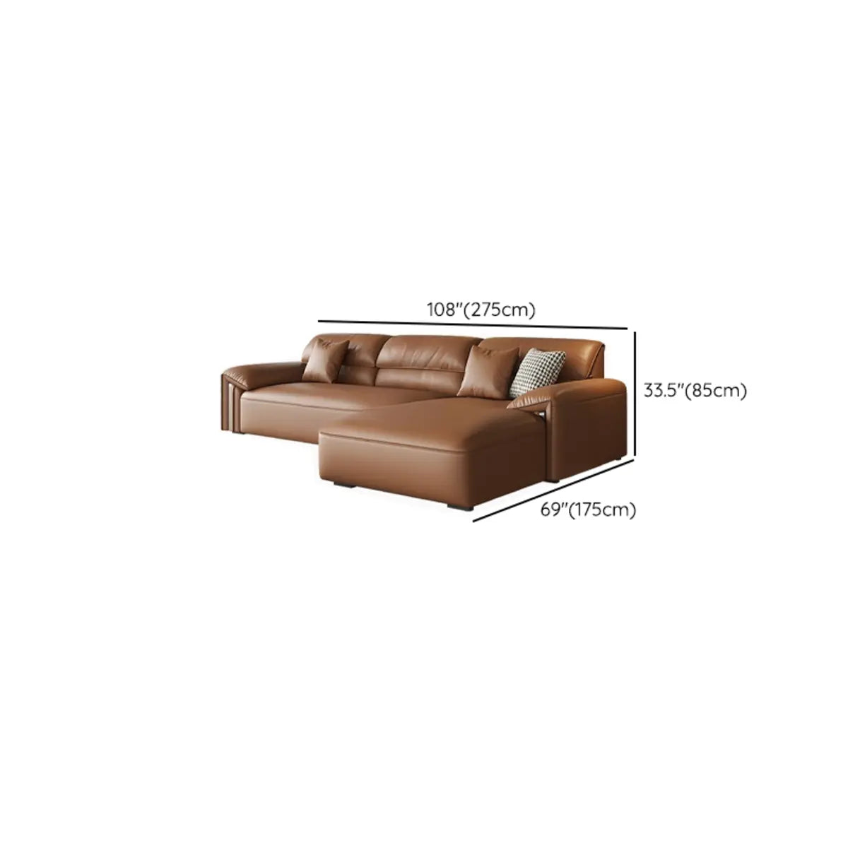 Brown Genuine Leather Cushion Back L-Shape Sofa Chaise 