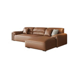 Brown Genuine Leather Cushion Back L-Shape Sofa Chaise Image - 2