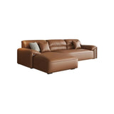 Brown Genuine Leather Cushion Back L-Shape Sofa Chaise Image - 3