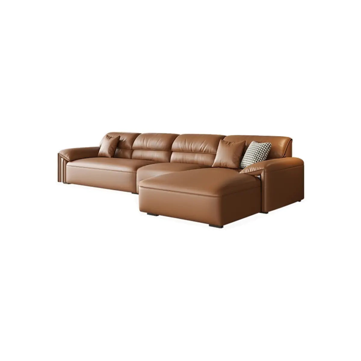 Brown Genuine Leather Cushion Back L-Shape Sofa Chaise Image - 5