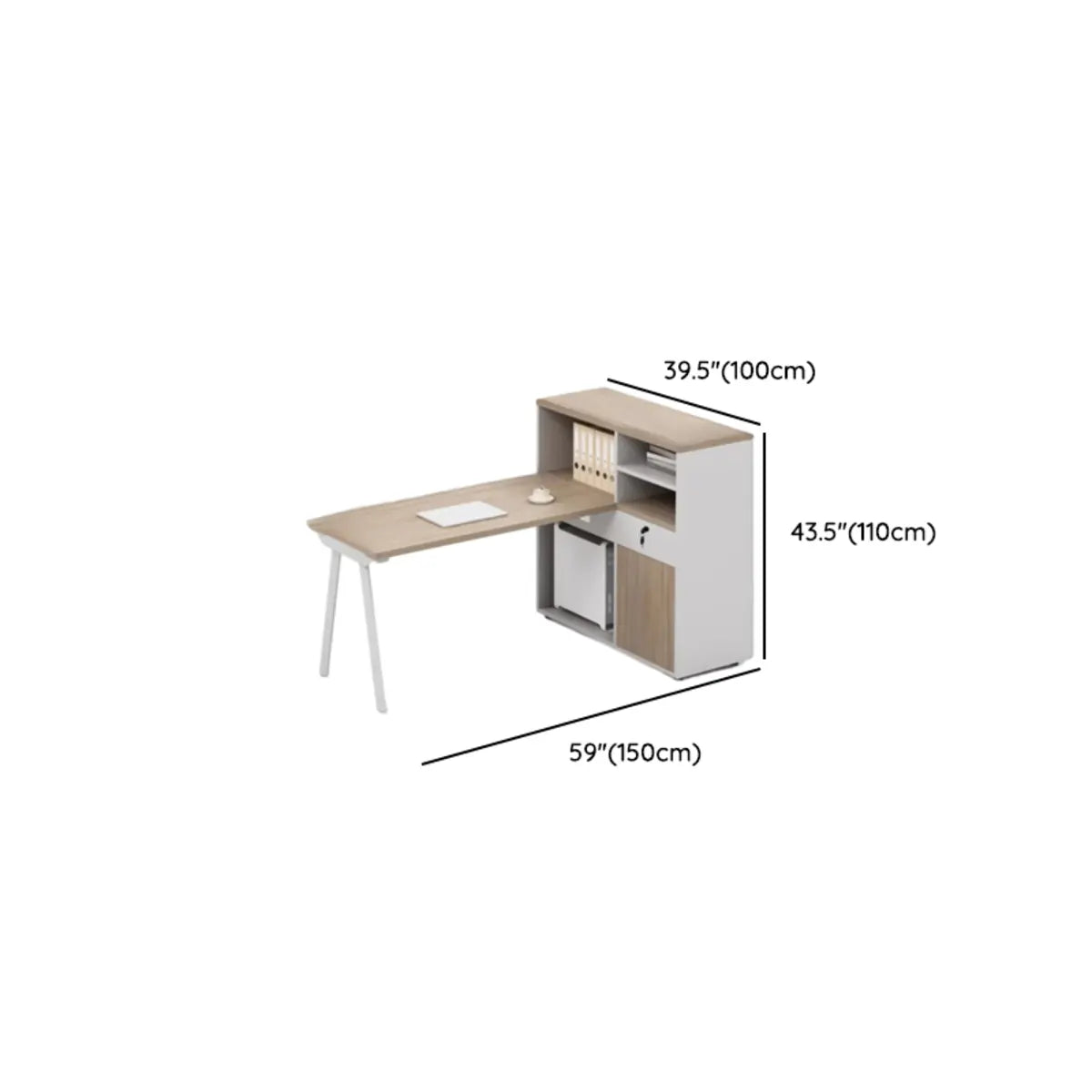 Brown Large Storage Single Pedestal Office Computer Desk Set 