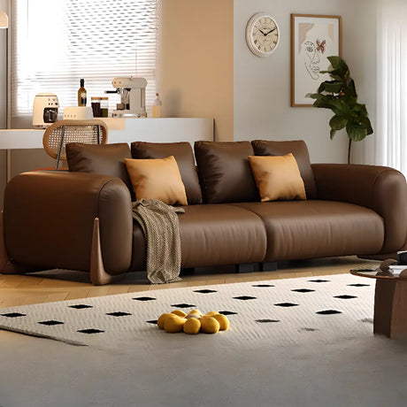 Brown Leather Dark Wood Frame Sofa for Living Room Image - 1