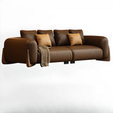 Brown Leather Dark Wood Frame Sofa for Living Room Image - 11