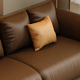 Brown Leather Dark Wood Frame Sofa for Living Room Image - 14