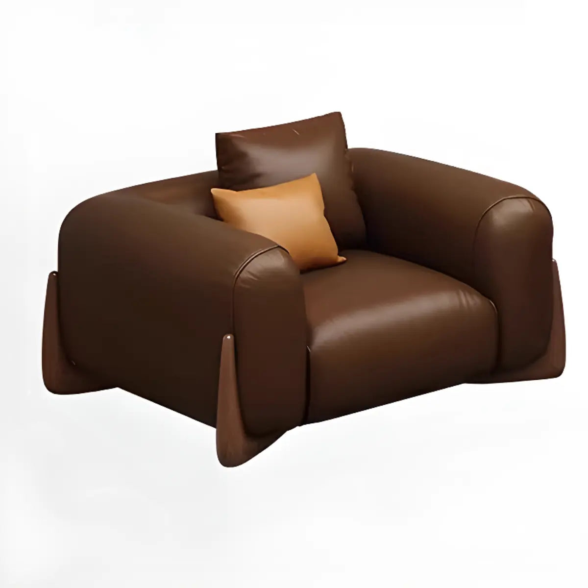 Brown Leather Dark Wood Frame Sofa for Living Room Image - 2