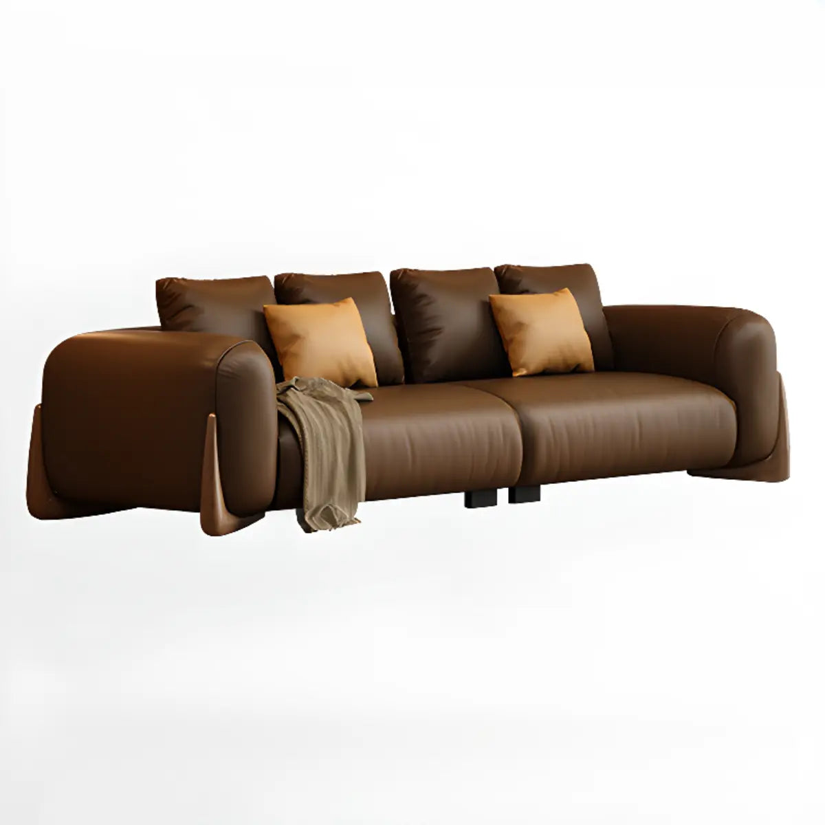 Brown Leather Dark Wood Frame Sofa for Living Room Image - 3